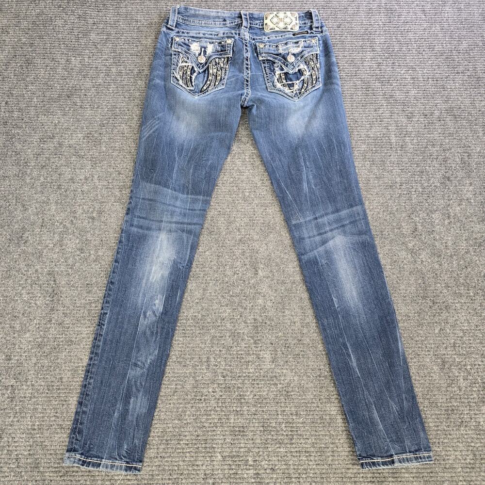 Miss Me Signature Skinny Jeans Womens 29x32 Blue Rhinestone Distressed Y2K